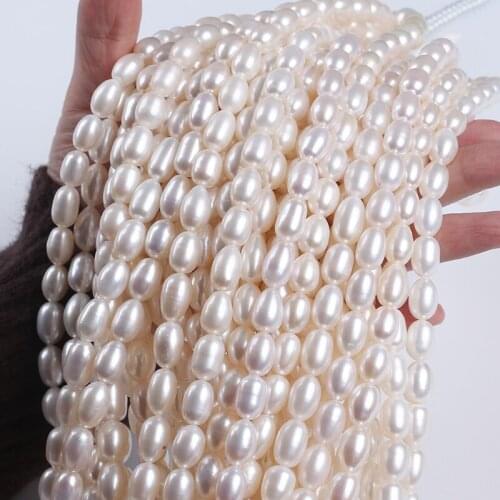 8-9mm Rice Shape Grade AA Good Luster White Natural Freshwater Pearl Strand For Jewelry Making