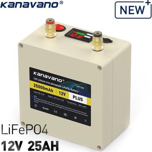 12V 25Ah Rechargeable LiFePO4 Battery Pack Built-in 12.8V 50A BMS For Golf Backup Power Solar Energy with USB +4A EU/US Charger