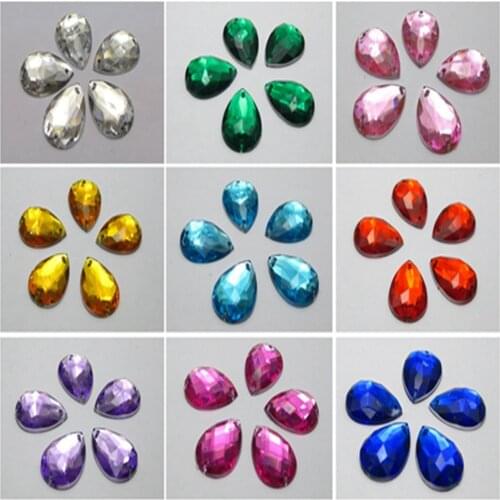 100 Flatback Acrylic Sewing TearDrop Rhinestone Gems 18X13mm Sew on Beads Colour