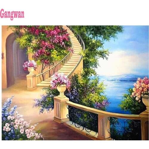 Garden landscape Diamond Painting Seaside Villa Rhinestones Pictures Diamond Embroidery Full Diamond Mosaic view Home Decor