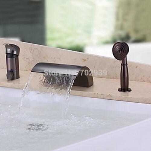 Free ship Modern Bathroom Waterfall Roman Bathtub Tub Faucet Oil Rubbed Bronze Widespread 3 Pcs