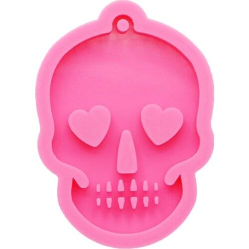 Shiny Ghost Head Skull DIY Keychain Pink Food Grade 8.9cm With Hole Resin Mold Silicone For Chocolate Car Pendant