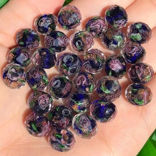 Dark Blue Large Murano Transparent Glass Lampwork Beads for Jewelry Making Women Diy Bracelet Flower Rondelle Faceted Beads