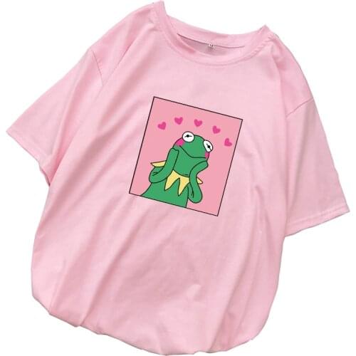 Frog Cartoon Printed T Shirts Women Summer Kawaii Short Sleeve Casual Harajuku T-shirt Friends Korean Style Tops