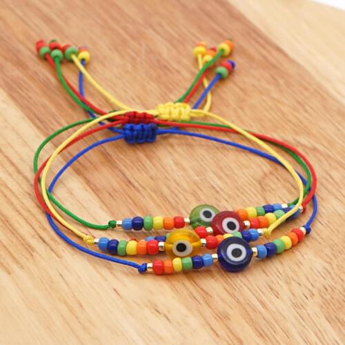 Go2Boho Turkish Evil Eye Bracelet For Women Fashion Beads 2020 Bohemian Rainbow Beaded Jewelry Rope String Lucky Bracelets