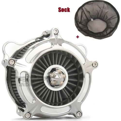 Chrome Turbine Air Cleaner Gray Intake Filter Rain Socker Cover Fit For harley Dyna 2000-17 Softail 00-15