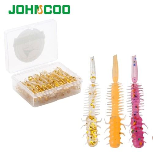 JOHNCOO 50pcs Fishing Lure Soft Worm Shrimp 45mm 0.4g Ocean Rock Lure Bass Swim Bait Pesca Trout Jig Soft Bait