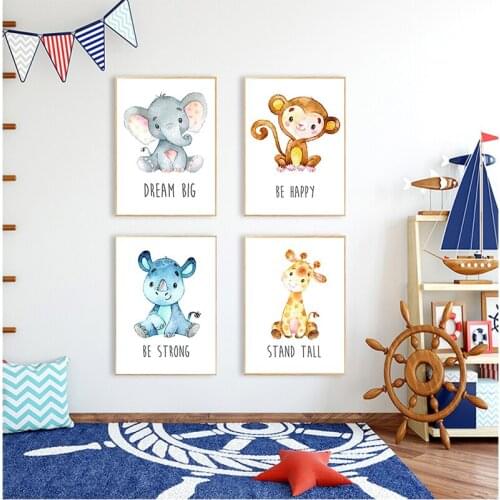Safari Nursery Print Jungle Baby Animals Canvas Art Painting Posters Giraffe Elephant Lion Zebra Pictures Baby Room Wall Decor