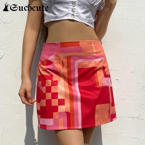 SUCHCUTE y2k Aesthetic Patchwork Mini Skirts Women Summer Streetwear High Waist Vintage Short Skirts Female Harajuku Skirts