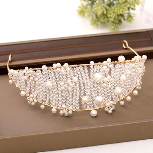 Fashion Women Faux Pearl Rhinestone Crown Tiara Wedding Bridal Hair Jewelry