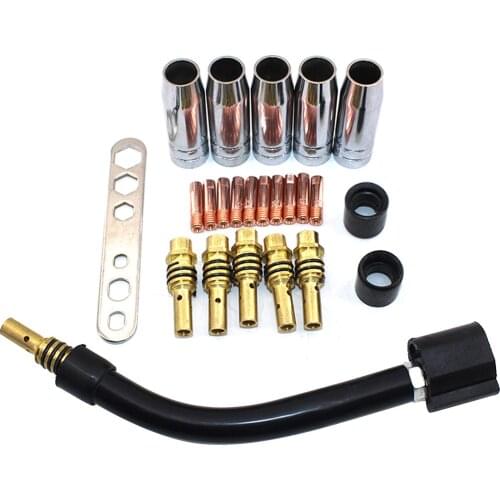 24Pcs/Set Brass Red Copper MB-15AK MIG Welder Torch Nozzle Conductive Tips Goose Neck Bend Tube Connecting Rod Wrench for Binzel