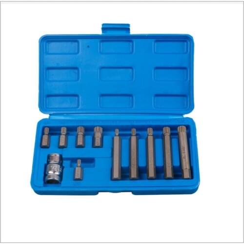 New 11pcs/set CRV 12 Point Spline Bit L75mm M Screwdriver Bit set with 1/2" Drive Socket hand screwdriver Tools Set