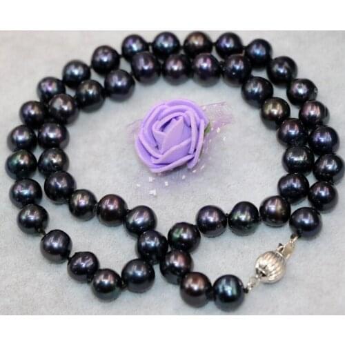 9-10mm natural freshwater cultured black pearl approx round beads necklace high grade weddings gifts women jewelry B18inch B3021