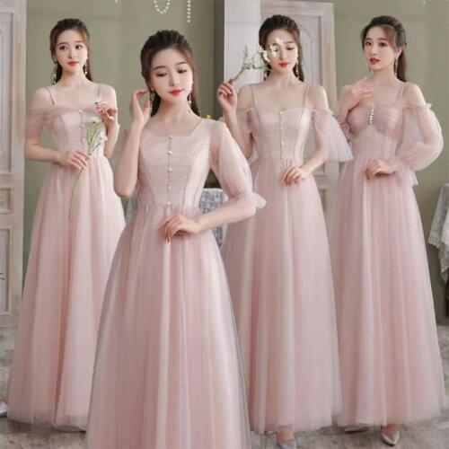 Bridesmaids Dresses Illusion Strapless Short Off The Shoulder Tulle Lace Button A-Line Vintage Pink Lady Wedding Party Gown E560