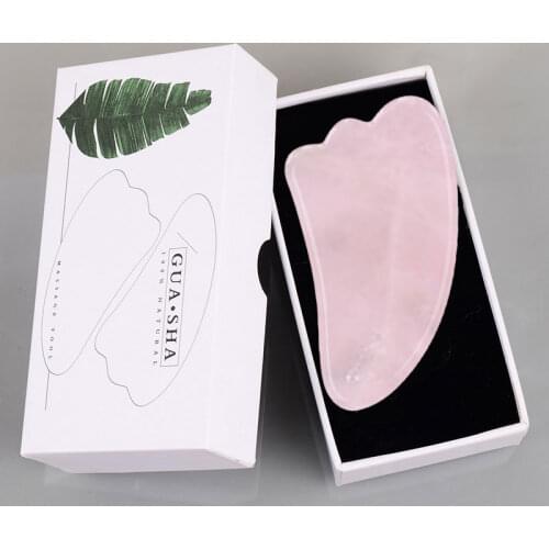 Natural Jade Stone Gouache Scraper with Box Rose Quartz Gua Sha Set Face Massager Amethyst Gouache Scraping Stone Massager