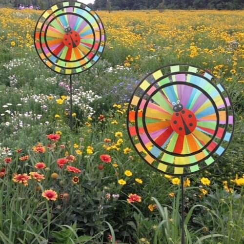 Colorful Rainbow Triple Wheel Wind Spinner Windmill Garden Yard Outdoor Decor