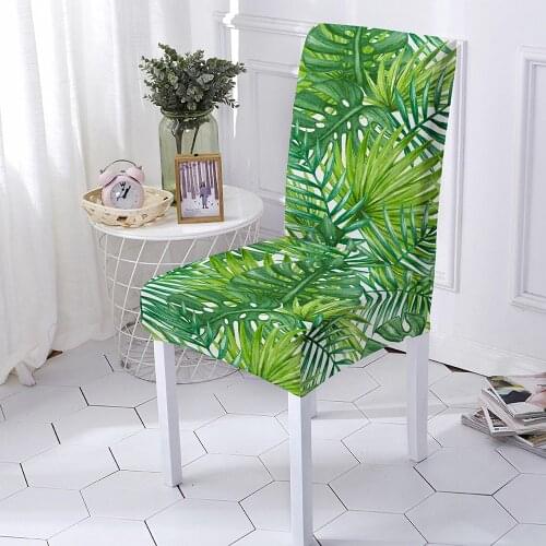 Tropical Leaves Stretch Spandex Removable Dining Room Chair Covers Slipcover Living Room Home Party Wedding Chair Cover