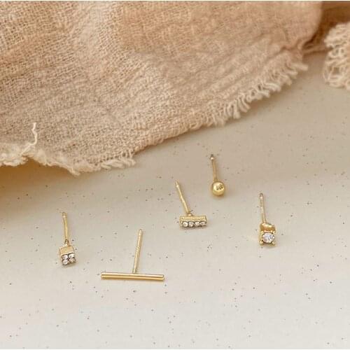 5pcs/set Simple Cute Silver Color Zircon Vintage Mini Small Stud Earrings For Women Geometry Ear Studs Fashion Jewellery Gifts