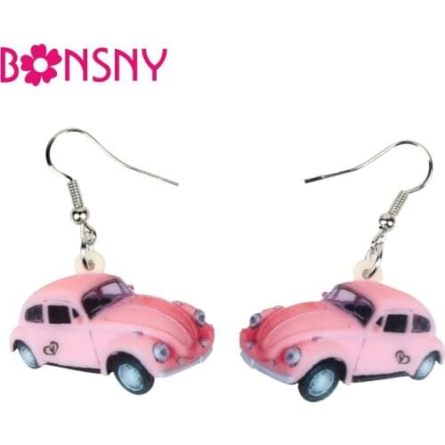 Bonsny Acrylic Classical Beetle Car Earrings Dangle Drop Vintage Fashion Auto Jewelry For Women Girls Lovers Gift Accessories