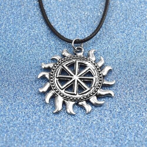 Son of Sun Sloar Kolovrat Slavic Amulet Pendant Necklace Rope Chain Viking Statement Jewelry For Boyfriend Gifts