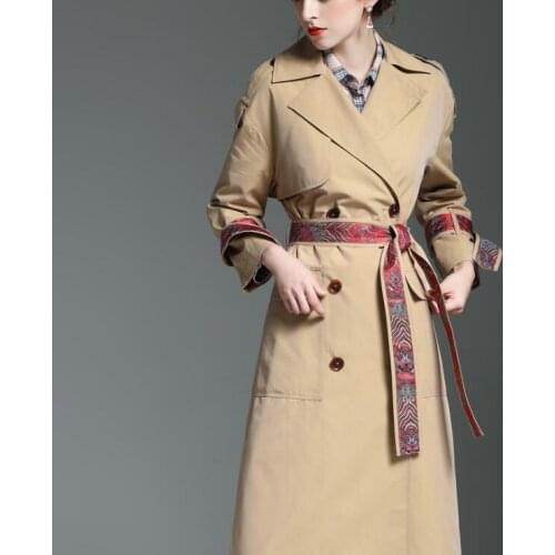 Spring embroidery trench coat for women double breasted long sleeves coats womens overcoat woman ladies clothes jaqueta feminina