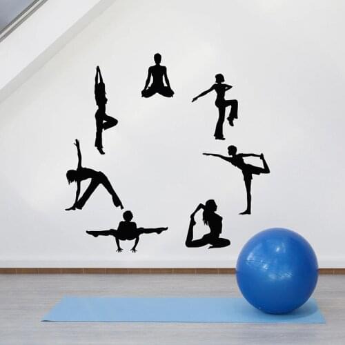 Yoga Pose Wall Decal Circle Balance Relaxation Vinyl Door Window Stickers Meditation Room Yoga Studio Interior Decor Mural E766