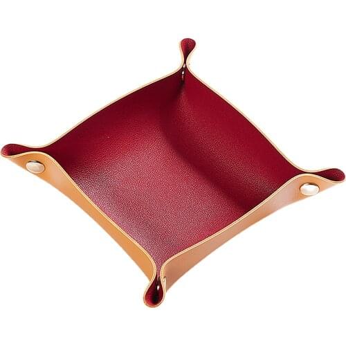 Rolling Tray Storage Boxs Desk Organizer Portable EDC Dump Square For Gift Folding Leather Debris Bowl