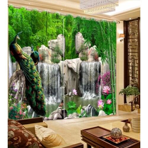 Custom 3d curtains for living room Stream Bamboo Peacock Scenery blackout 3d stereoscopic curtains