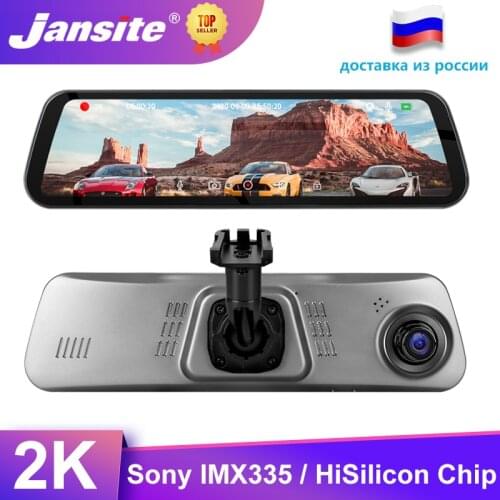 Jansite 10" Car DVR 2K FHD Stream Mirror Touch Screen Time-lapse video 2560X1440P Rear view camera Auto Registrars with Bracket