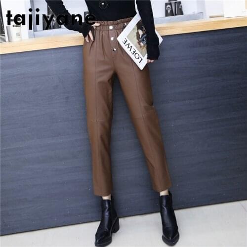 Woman Real Pants Sheepskin High Waist Pants Womenswear Genuine Leather Trousers Korean Style Femme Pantalon TN2395