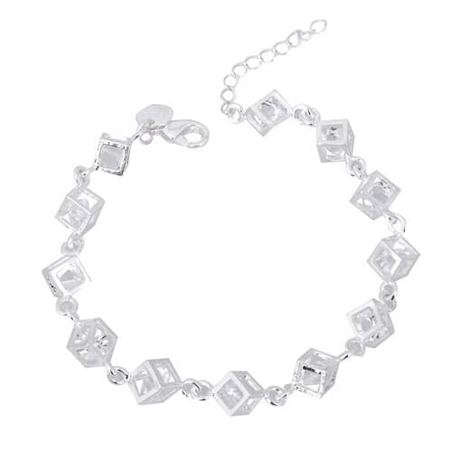 Women Heart Cube Clear Fashion Crystal Bangle Bracelet Engagement Party Jewelry for Best Friends Gift