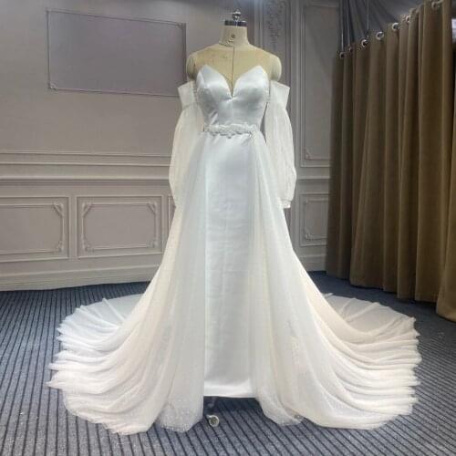 Marnham Satin Sexy Wedding Dress Detachable Sleeve Bride Gown For Woman Bridal Backless Couture Marriage Vestido De Novia Robe