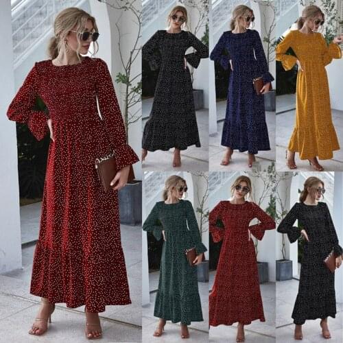 Autumn Print Polka Dot Loose Long Sleeve Bohemian Women Maxi Dress 2021 Elegant Red Vintage Sundress Holiday Casual Dress Female