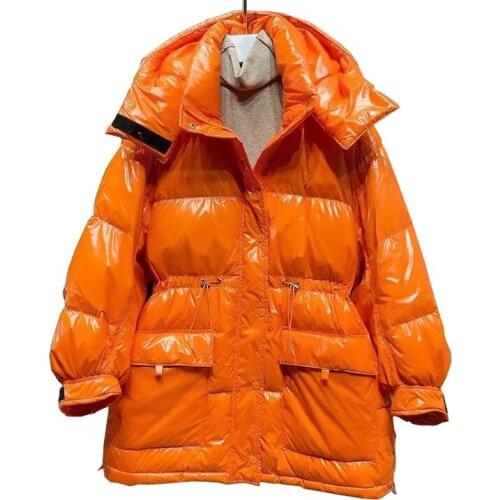 2021 winter Glossy Down Cotton Jacket Women Mid-length New Hooded Big Fur Collar Coat Thick Warm Snow Jackets Women Winter Coats