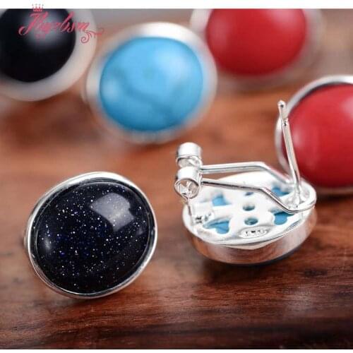 12x14mm Oval Opal Turquoises Sandstone Stone Beads Tibetan Silver Trendy Fashion Earring For Woman Christmas Gift 1 Pair