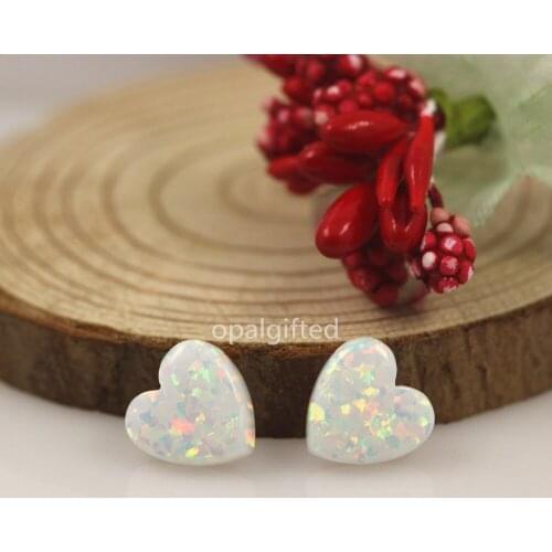 2cs/lot)Free Shipping Fancy Beautifu OP17 white 10mm Synthetic Opal heart gems Stone with side hole for necklace