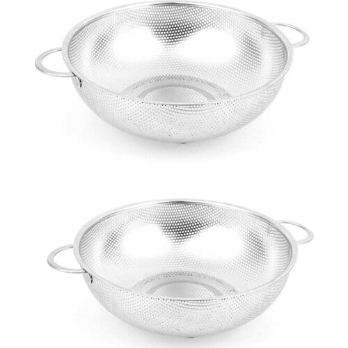 2 Pcs Stainless Steel Colanders with Handle,Colander Perforated Strainer for Kitchen Pasta/Vegetable/Rice/Fruit/Food - M & L