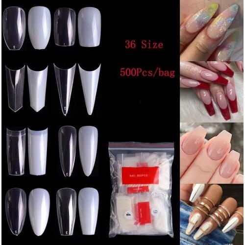 500pcs Fake Nail Tips Transparent Color Nail Extension Ballerina Rounded Square For Nails/Toes Full Cover False Acrylic Nail Tip