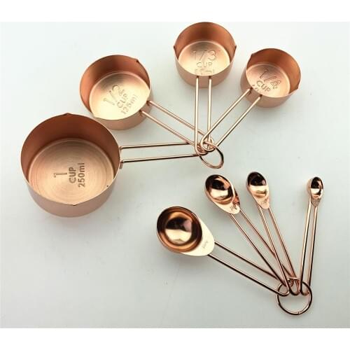Solid Wood Copper Plated 8-piece Measuring Cup Measuring Spoon Set Wooden Handle Set Measuring Cup Measuring Spoon Baking Kit