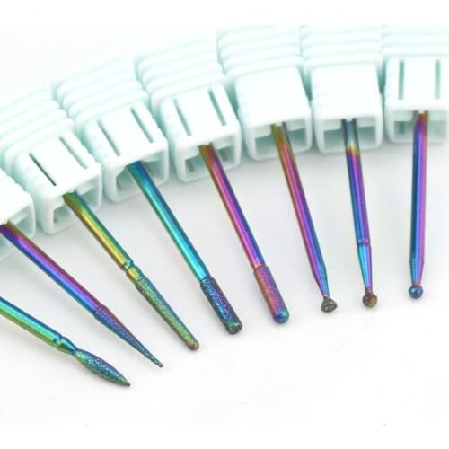 8 Types Rainbow Diamond Milling Cutter Nail Drill Bit Burr for Electric Manicure Drill Nail Art Files Machine Accessories Tools