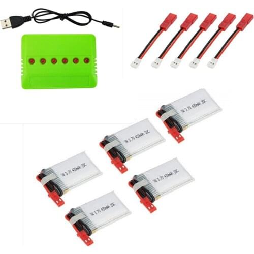 5pcs/lot 3.7V 420mAhLiPo Battery w USB Balance Charger and 5pcs JST port for JJRC H98 H21 HuanQi 868 RC Quadcopters