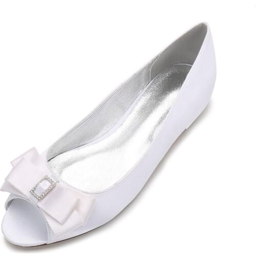 Creativesugar sweet bow bowttie open toe low heels flats satin evening dress shoes bridal wedding prom party lady slip on colors