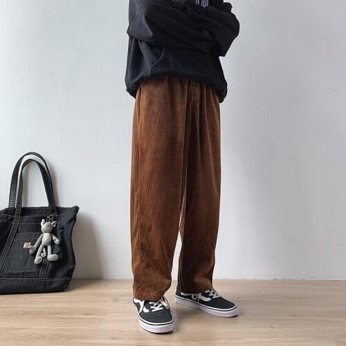 Trousers Joggers Corduroy Pants Male Autumn Corduroy Trousers Men Casual Loose Straight Pants Slacks for Men Elastic Waistband