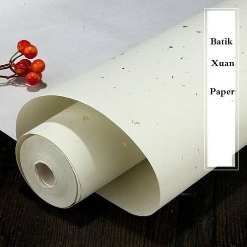 20m Long Roll Half-Ripe Rice Paper Chinese Calligraphy Xuan Papers with Gold Spot Antique Batik Brush Calligraphy Painting Paper