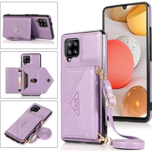 With Shoulder Strap rope Wallet Card Cover Funda For Samsung Galaxy A12 Case M12 M40 A42 5G Leather Bag Necklace flip phone case