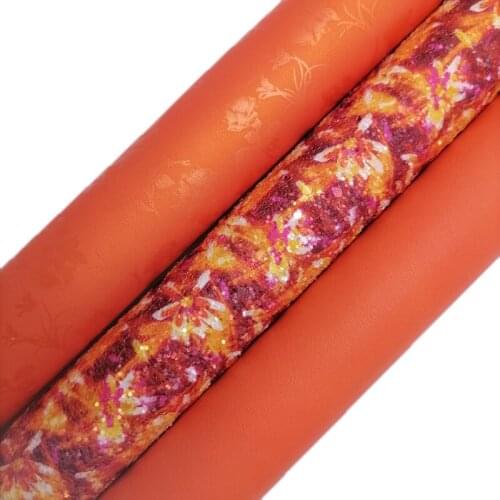 Flowers Printed Glitter leather, Iridescent Flowers synthetic leather, Nappa Faux Leather Sheets For Bow A4 21x29CM KM663