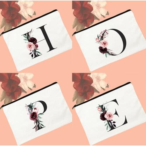 Letter Flower Printed Travel Portable Makeup Bags Women Toiletries Organizer Storage Cosmetic Cases Zipper Wash Pouch Pencil Bag