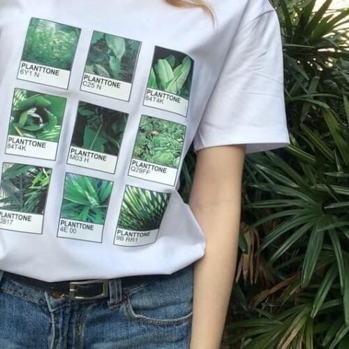 Hahayule-JBH Planttone Plants Leaf Print T-Shirt Women Tumblr Fashion Cute Aesthetic White Tee