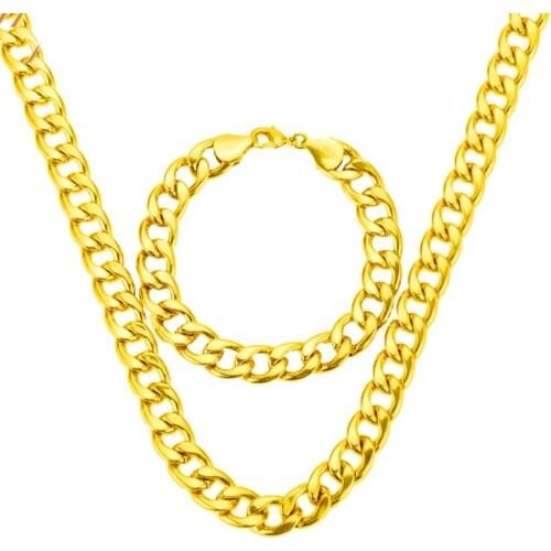 JHplated Africa Women and Men Gift Big Size Filled Necklace Bracelet Set Jewelry Set for Curb Chain Necklace