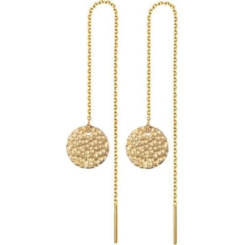 Korean Womens Long Earring Gold Color Stainless Steel Geometry Charm Pendent Chain Tassel Earrings For Women Jewelry